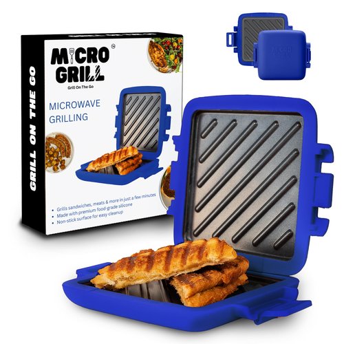 Toastie Maker, Microwave Grill, Sandwich Toaster, 3 Minute Grilled Cheese, Crispy, Panini Press, Dishwasher Safe, Office, Home, Travel & School Dorms (Blue)
