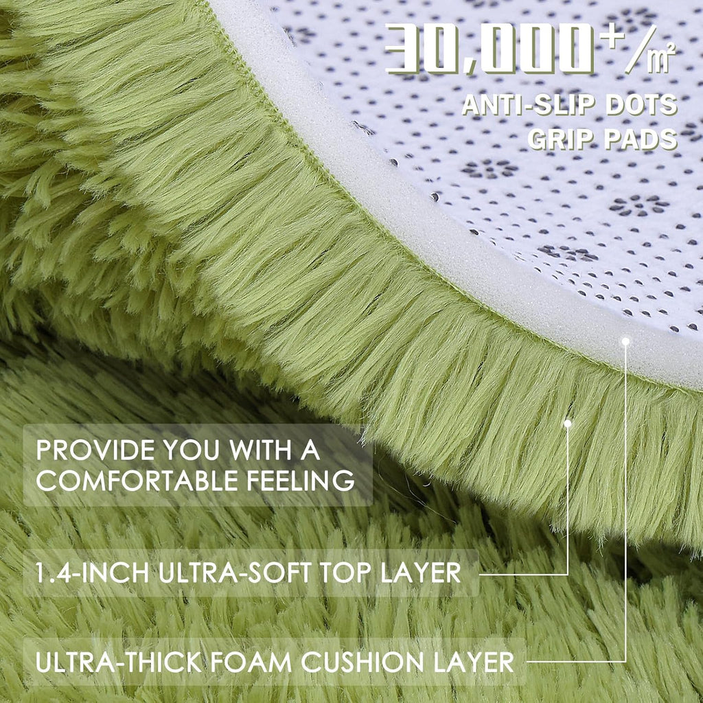 OLANLY Round Grass Green Area Rug - Soft, Fluffy, Machine Washable 2 ft Circle Carpet for Bedrooms & Nurseries