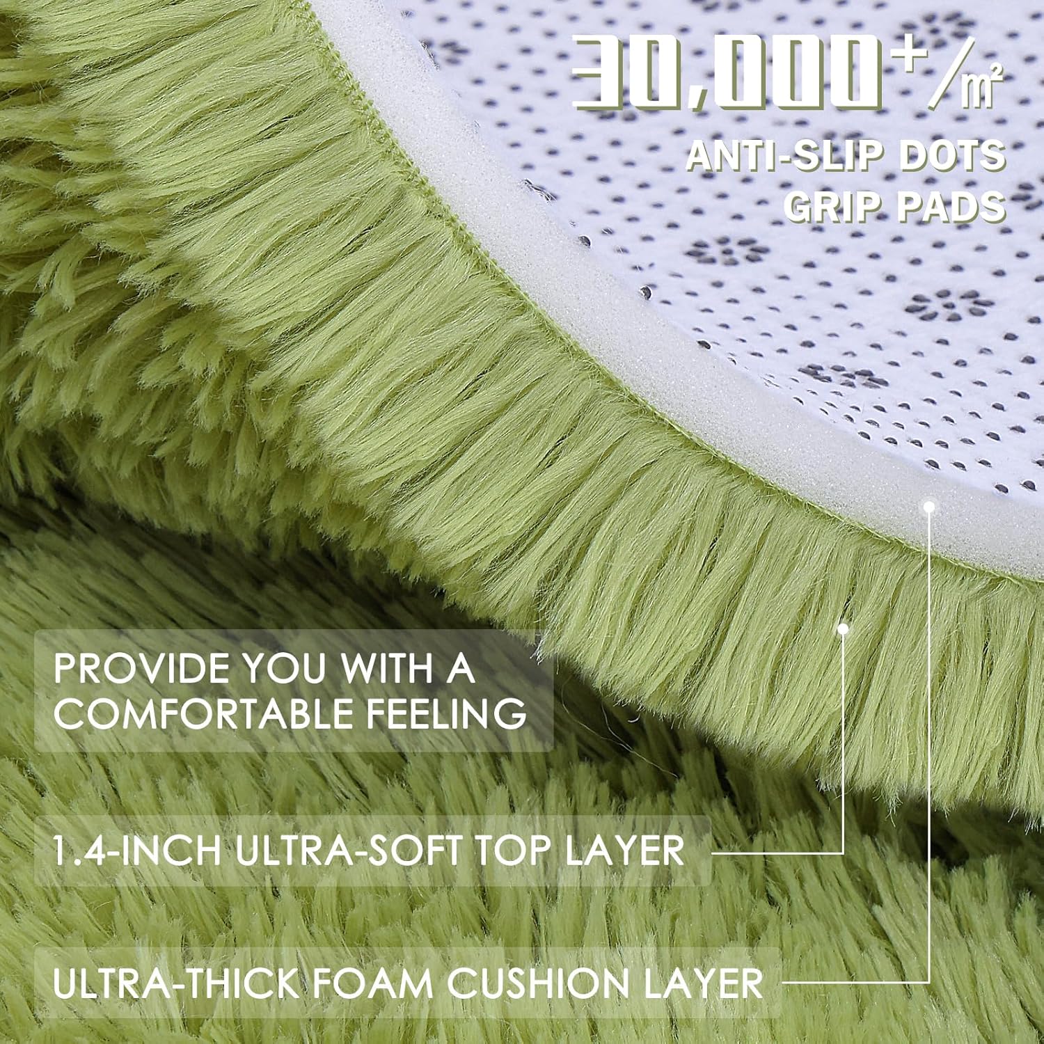 OLANLY Round Grass Green Area Rug - Soft, Fluffy, Machine Washable 8 ft Circle Carpet for Bedroom & Living Room