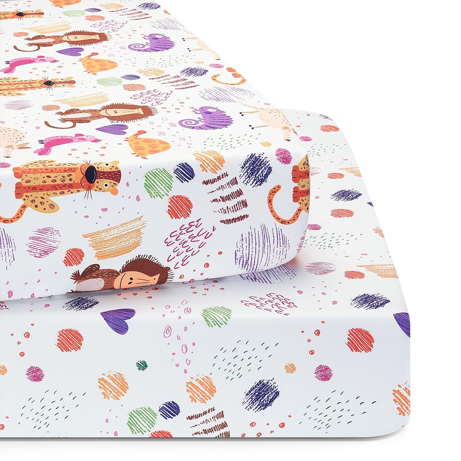 TILLYOU Baby Crib Sheets - Super Soft Toddler Bed Sheets, 2-Pack for Standard Crib Mattress 28x52in | Animal Graffiti