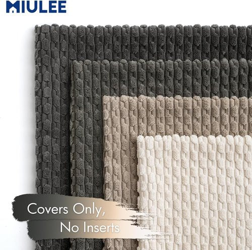 MIULEE Decorative Throw Pillow Covers - Soft Corduroy Striped Design | Set of 4, 18x18 Inch, Neutral Grey
