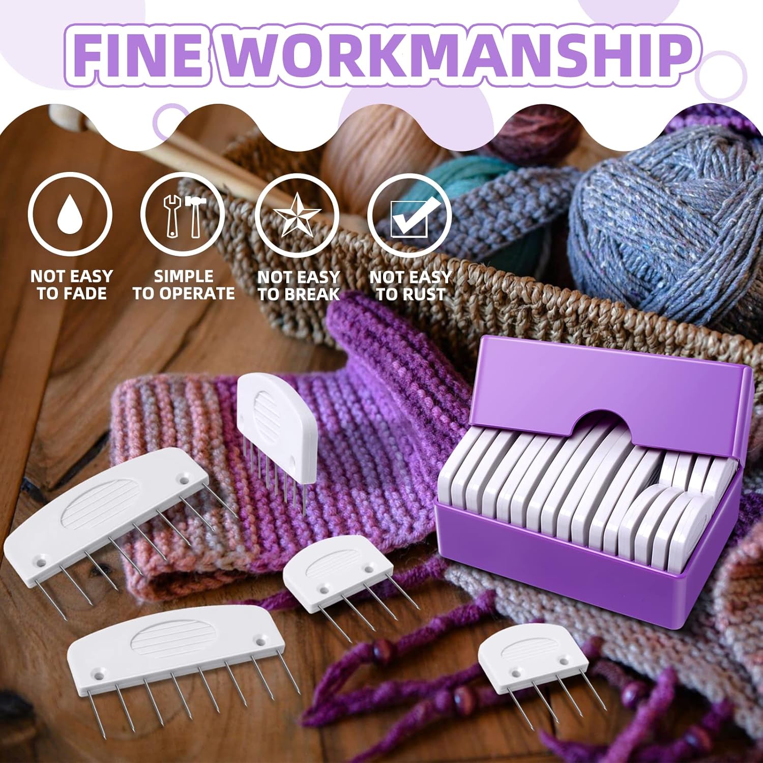 Skiennix Knit Blockers Kit - 20Pcs Blocking Combs & Pins for Knitting, Crochet, Lace Projects