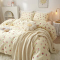 Bildenly Strawberry Comforter Set Twin Size 2 Pieces Red Strawberry Printed on Cream White Bedding Set Twin Bed in a Bag with Strawberries Comforter and 1 Pillowcase for Girls Kids