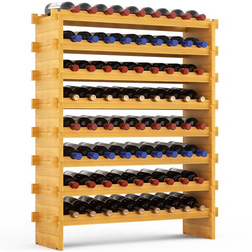Bambition Bamboo Wine Rack Stackable, 8-Tier 72 Bottles Large Capacity, Modular Wine Storage Rack Free Standing, Floor Wine Display Shelf