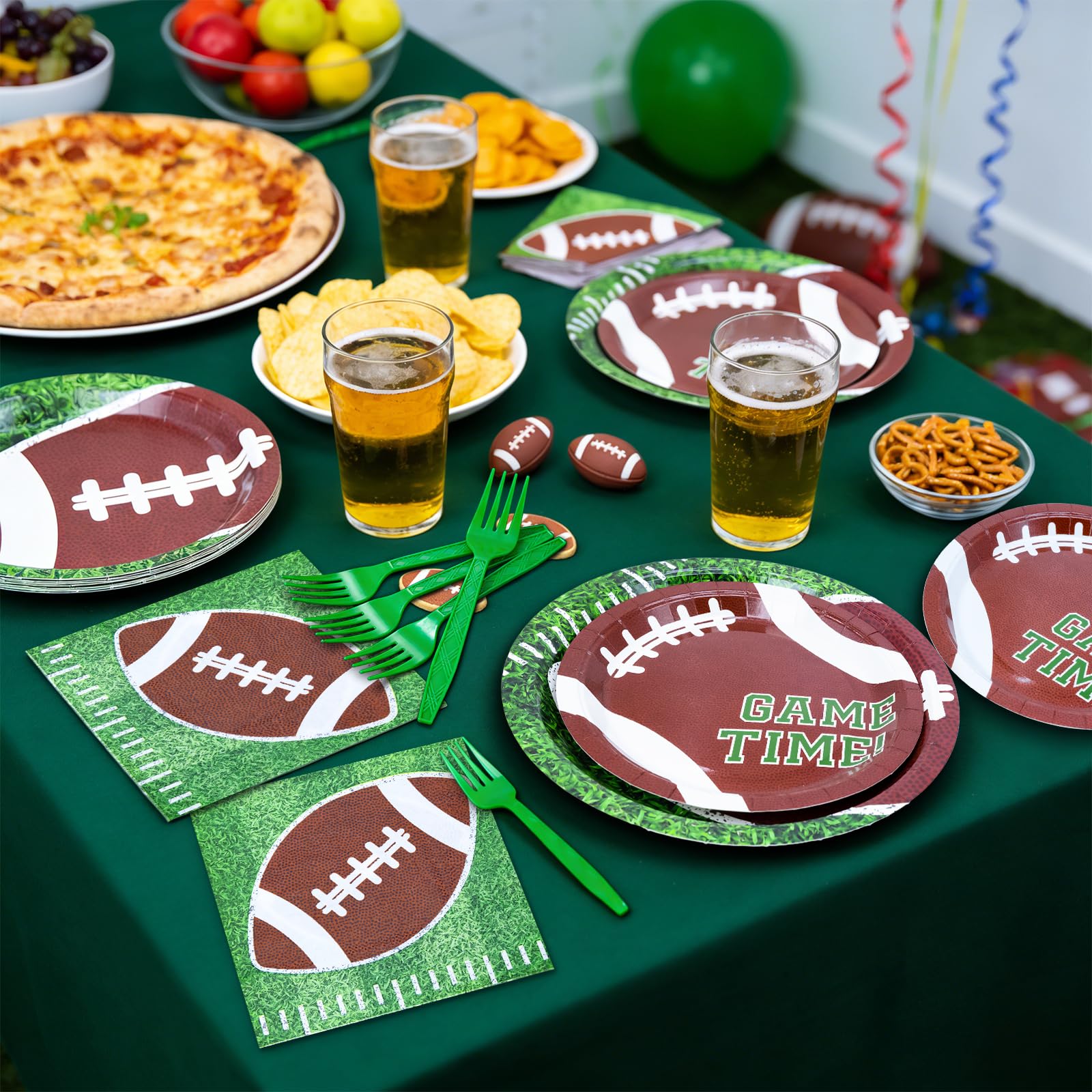ZVK Serve 50 Football Party Paper Dessert Plates Dinner Plates Napkins with Forks Set Disposable Dinnerware