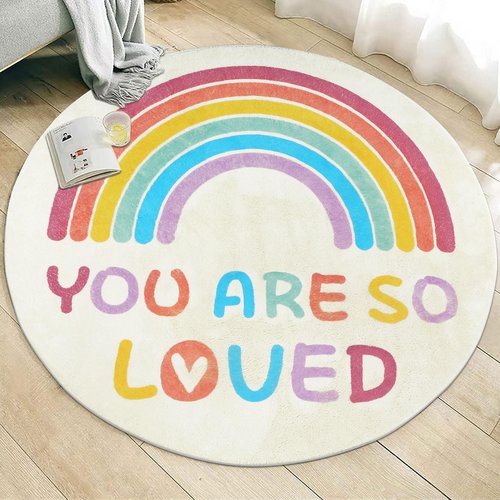 Topotdor Rainbow Round Rug for Girls Bedroom,Colorful Boho Decor Nursery Area Rug,Ultra Soft Machine Washable Kids Play Mat,63" Round