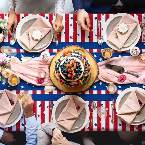 American Flag Tablecloth | 3-Piece Disposable 54 x 108 Inch Stars and Stripes Design for Patriotic Events