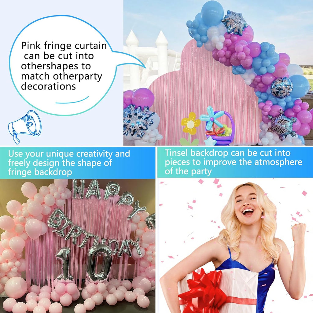 Pastel Pink Foil Fringe Curtain Backdrop - 3.3x8.2ft Party Decorations | Perfect for Birthdays & Celebrations