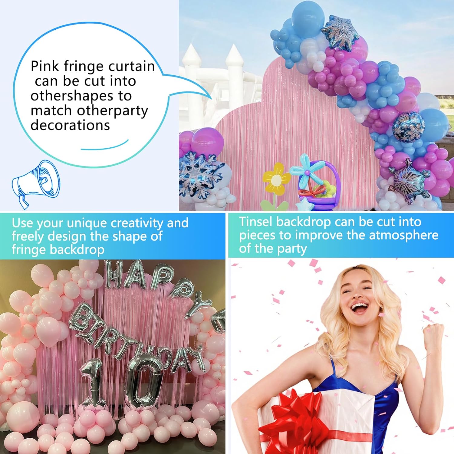 Pastel Pink Foil Fringe Curtain Backdrop - 3.3x8.2ft Party Decorations | Perfect for Birthdays & Celebrations