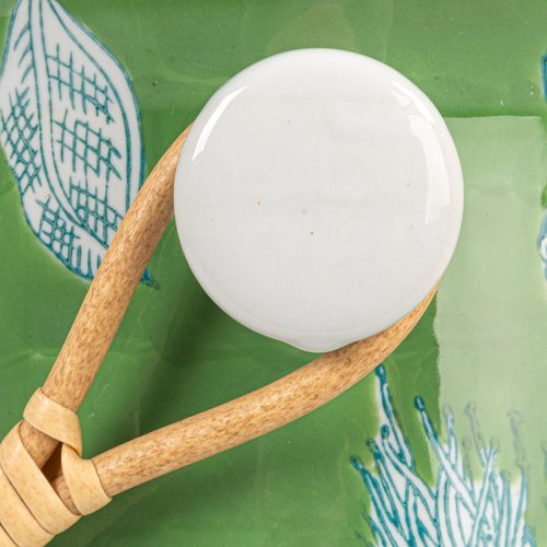 Creative Co-Op Green Ceramic Wine Cooler with Bamboo Handles