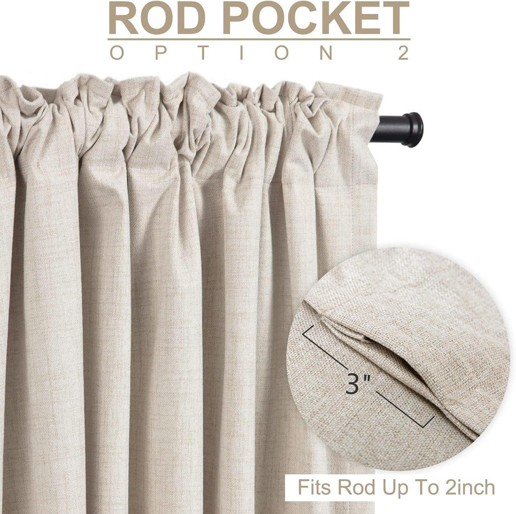 Skiennix 100% Blackout Linen Curtains - Thermal Insulated Drapes, 50" W x 96" L, Cream - 2 Panels Set
