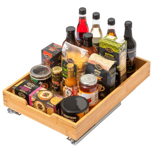 HOLDN’ STORAGE Bamboo Wooden Pull out Cabinet Organizer 14"W x 21"D Requires At Least a 15.25"W x 21"D Cabinet Opening W/Lifetime Limited Warranty, Bamboo Tray and Heavy Gauge Metal Rails