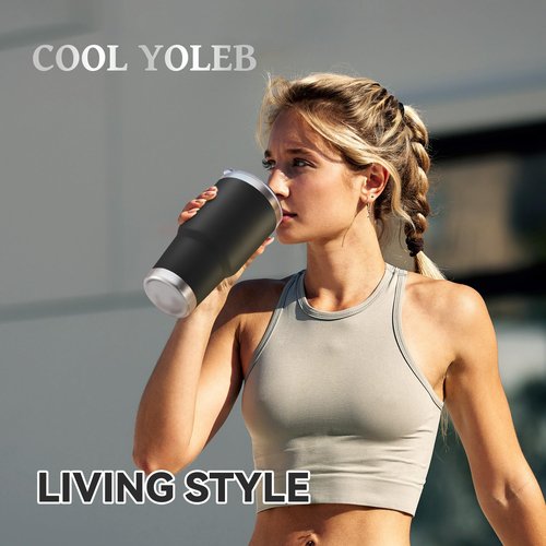 Cool Yoleb 30 oz Tumbler with Lid Stainless Steel Tumblers Bulk Vacuum Insulated Cup Reusable Powder Coated Travel Mug Double Wall Leak Proof Cups Keep Cold Drinks for 12 Hours Black, Set of 8