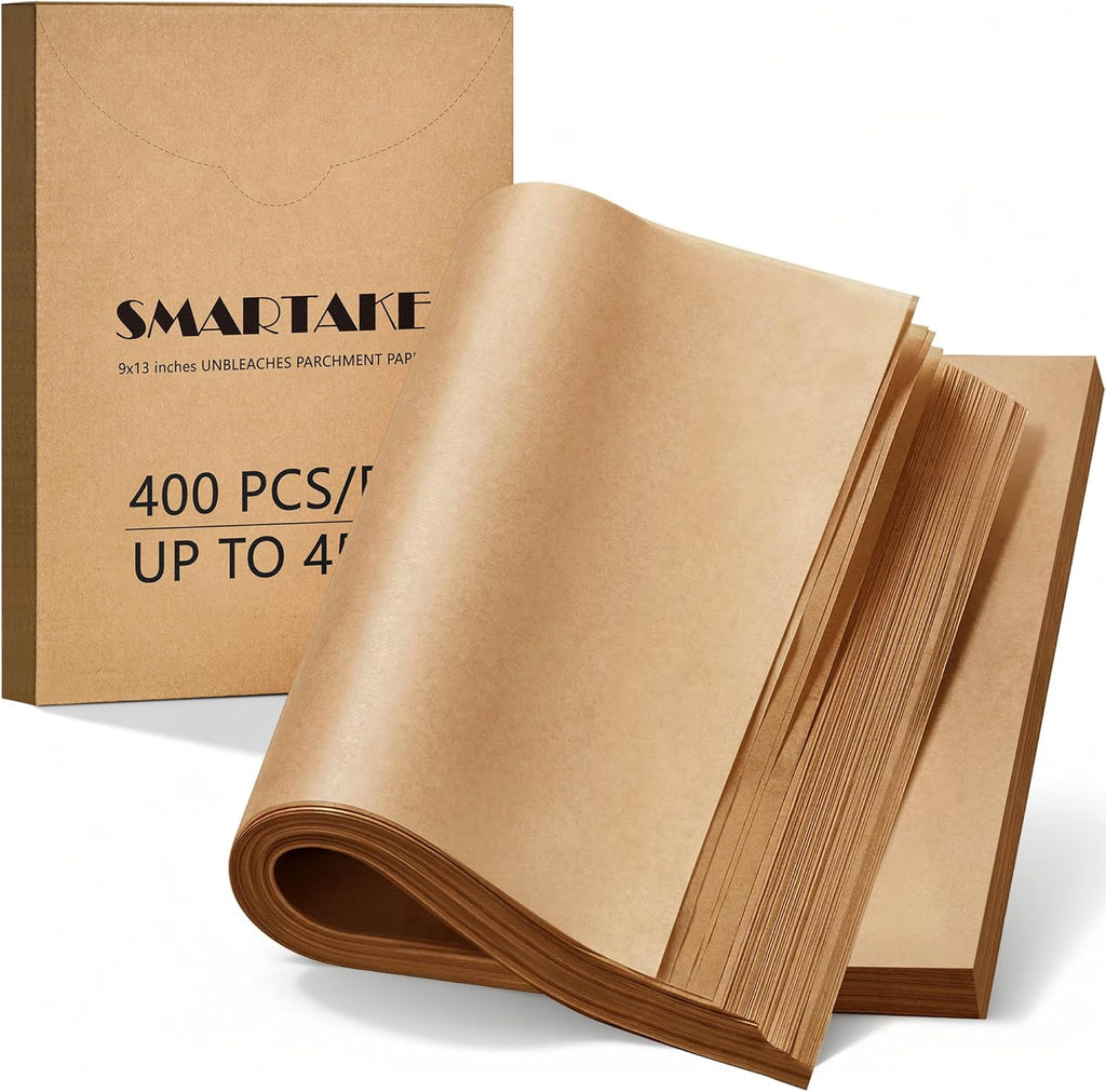 SMARTAKE Parchment Paper Baking Sheets - 400 Pcs Non-Stick Precut, 9x13 Inches for Baking & Grilling