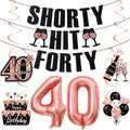 40th Birthday Decorations for Women, Black Rose Gold Happy 40th Birthday Banner Pre-Strung Shorty Hit Forty Banner Funny 40 Foil Balloons Cheers to 40 Hanging Swirls Party Supplies Sign 8PCS