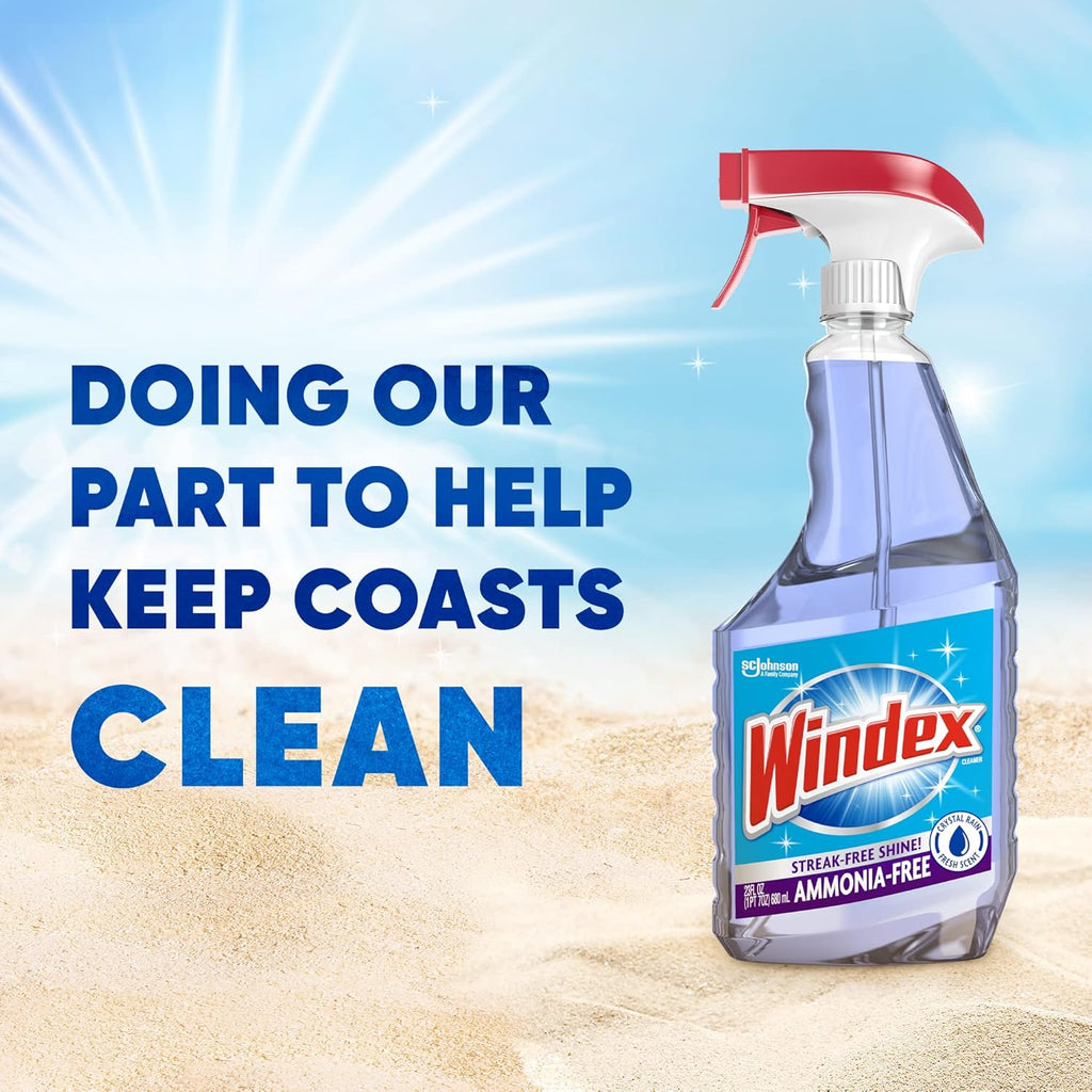Windex Glass Cleaner Spray - Ammonia-Free Formula in 23 Fl Oz | Eco-Friendly Coastal Plastic