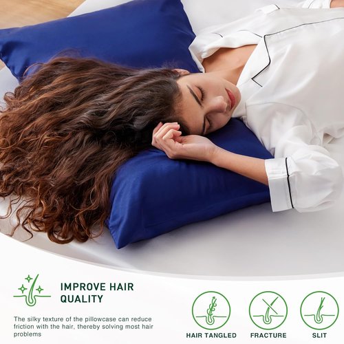 Love's Cabin Satin Pillowcase Set - Cooling Pillow Covers for Hair & Skin, 20x26 Inches, Navy