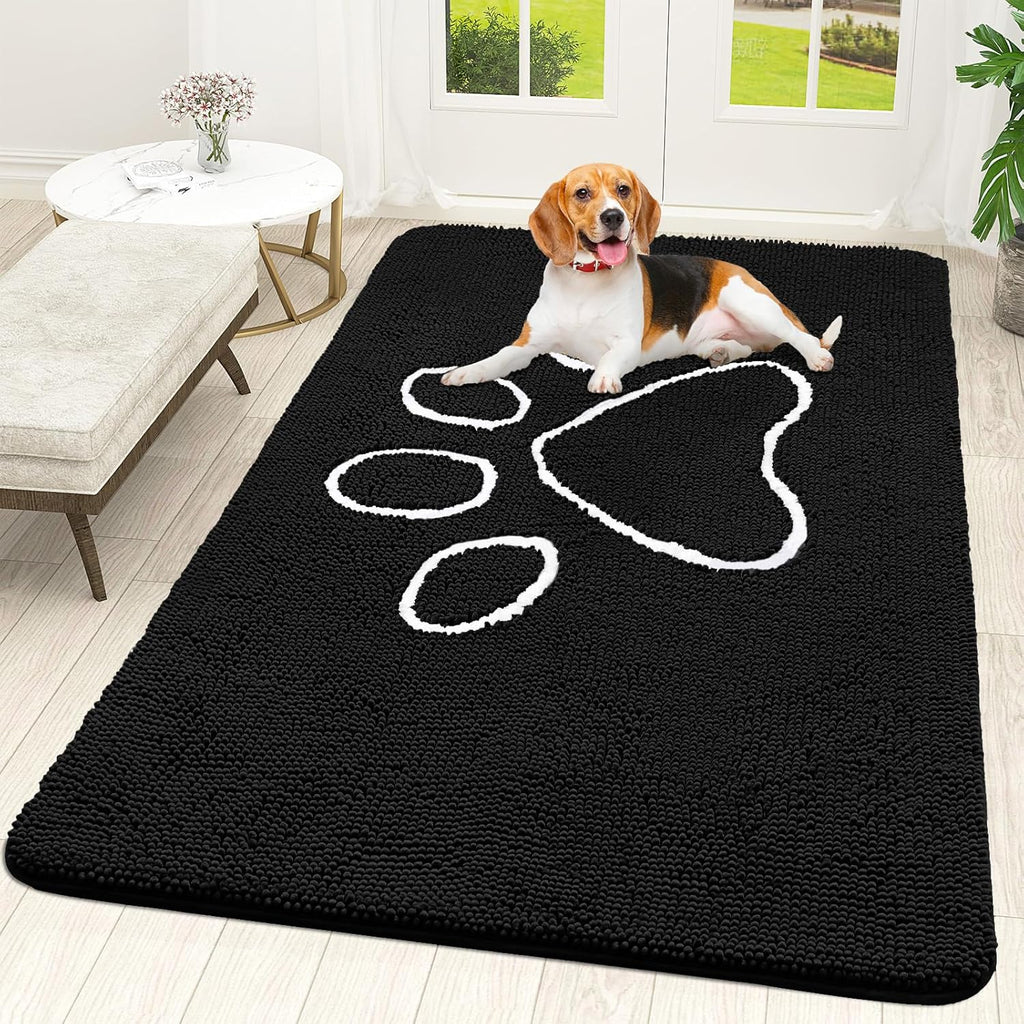 OLANLY Dog Door Mat - Absorbent Non-Slip Mud Mat for Paws | 59x35 Black Chenille Design