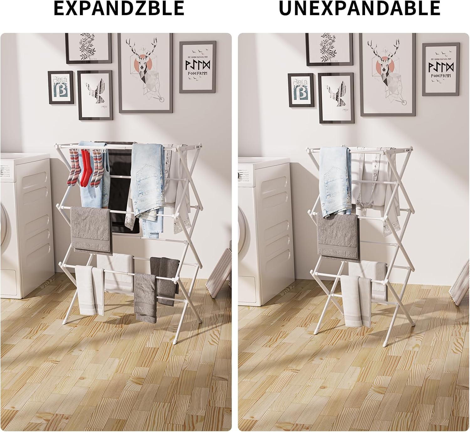 Skiennix 3-Tier Clothes Drying Rack - Foldable Indoor & Outdoor Laundry Solution | Space-Saving Design, Pure White