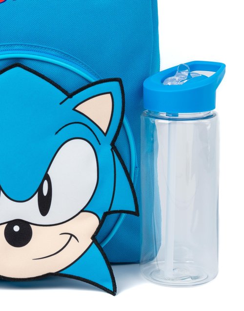 Sonic The Hedgehog Boys Backpack Set | Kids 4 Piece Blue Rucksack Set with School Bag, Pencil Case, Lunch Bag & Water Bottle | Sonic Gamer Complete Matching Bundle | Back to School Gifts for Children,