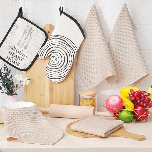 Homaxy Kitchen Dish Cloths - 100% Cotton Waffle Weave, Ultra Soft & Absorbent, 12x12 Inches, 6-Pack, Beige