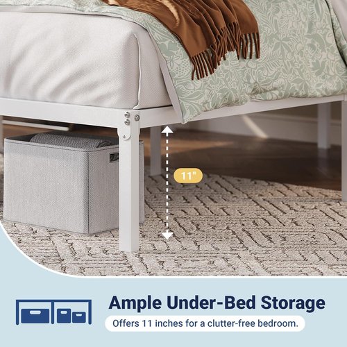 Allewie Queen Bed Frame - 12 Inch Metal Platform Bed with Storage | Easy Assembly, White Finish