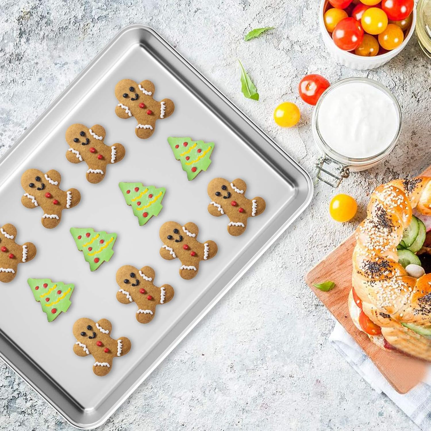 Wildone Sheet Pan Set - 12 PCS Heavy-Duty Stainless Steel Baking Trays | Dishwasher Safe, 9 x 6.7 x 1 Inches