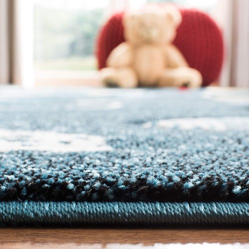 SAFAVIEH Carousel Kids Collection Area Rug - 4' Square, Navy & Ivory, Non-Shedding & Easy Care, Ideal for High Traffic Areas for Boys & Girls in Playroom, Nursery, Bedroom (CRK167N)