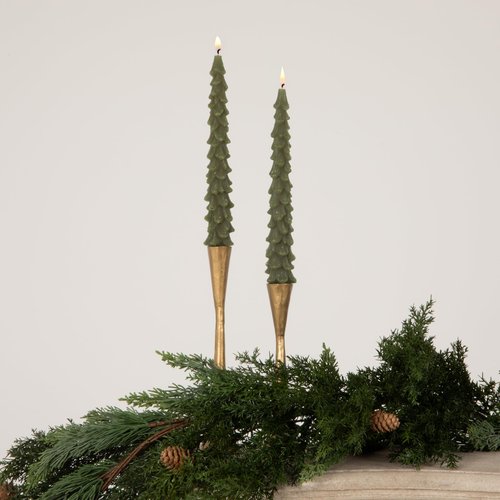 Creative Co-Op Unscented Tree Shaped Taper Candles, Evergreen, Boxed Set Of 2
