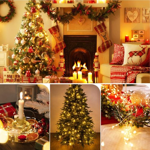 4 Pack Fairy Lights Battery Operated with Remote, Total 480LED 156Ft Battery Powered String Lights with Timer, 8 Modes Waterproof Twinkle Christmas Lights for Bedroom Party Indoor Mason, Warm White