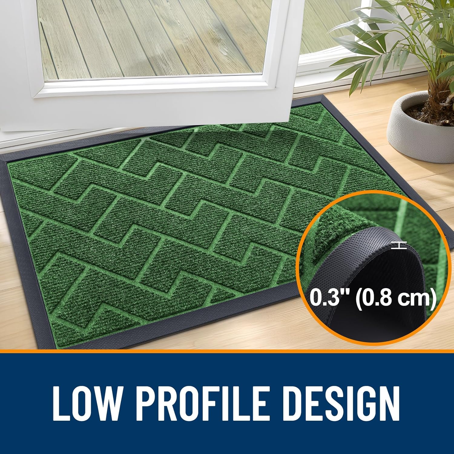OLANLY Indoor Outdoor Front Door Mat - Waterproof All-Weather Herringbone Design | Easy Clean, 71x47 Inches, Green