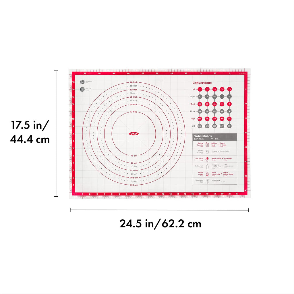 OXO Good Grips Silicone Pastry Mat - Non-Slip Design with Built-In Measurements for Precision Baking