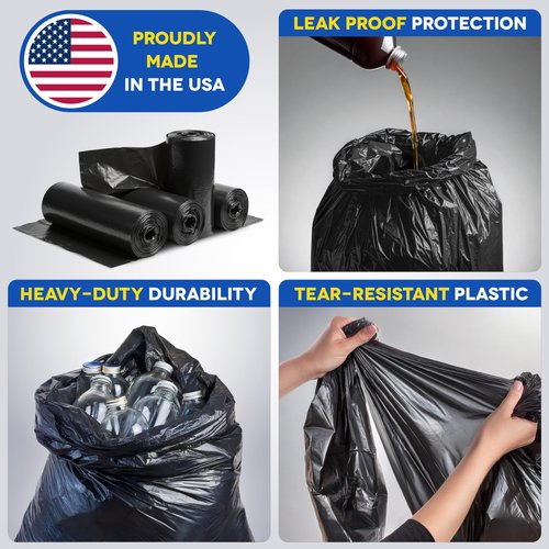 Large Trash Bags 55-60 Gallon | 150 Count, Heavy Duty Black Garbage Bags | Unscented, Leak Proof, Bulk Pack for Office, Industrial & Commercial Use - Made in USA