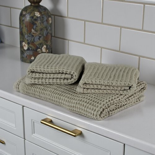 DEMMEX Organic Cotton Waffle Weave Turkish Bath Towel - Ultra Soft Lightweight Quick Dry, Oeko-Tex Certified, 100% Turkish Cotton (Beige, Large (60x30))