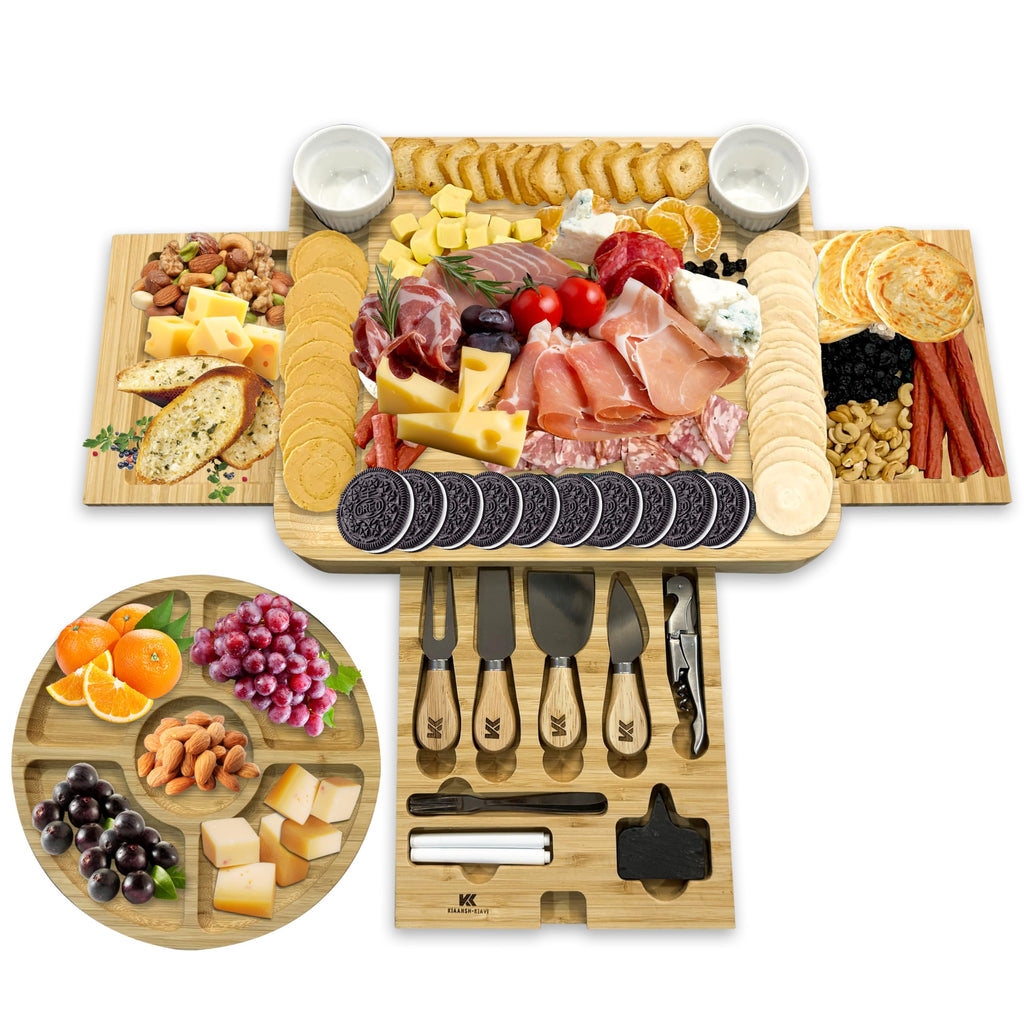 Kiaansh-Kiavi Kiaansh and Kiavi Charcuterie Boards Gift Set: Bamboo Cheese Board Set. Perfect for wedding gifts, Bridal shower and House Warming Gifts., Large