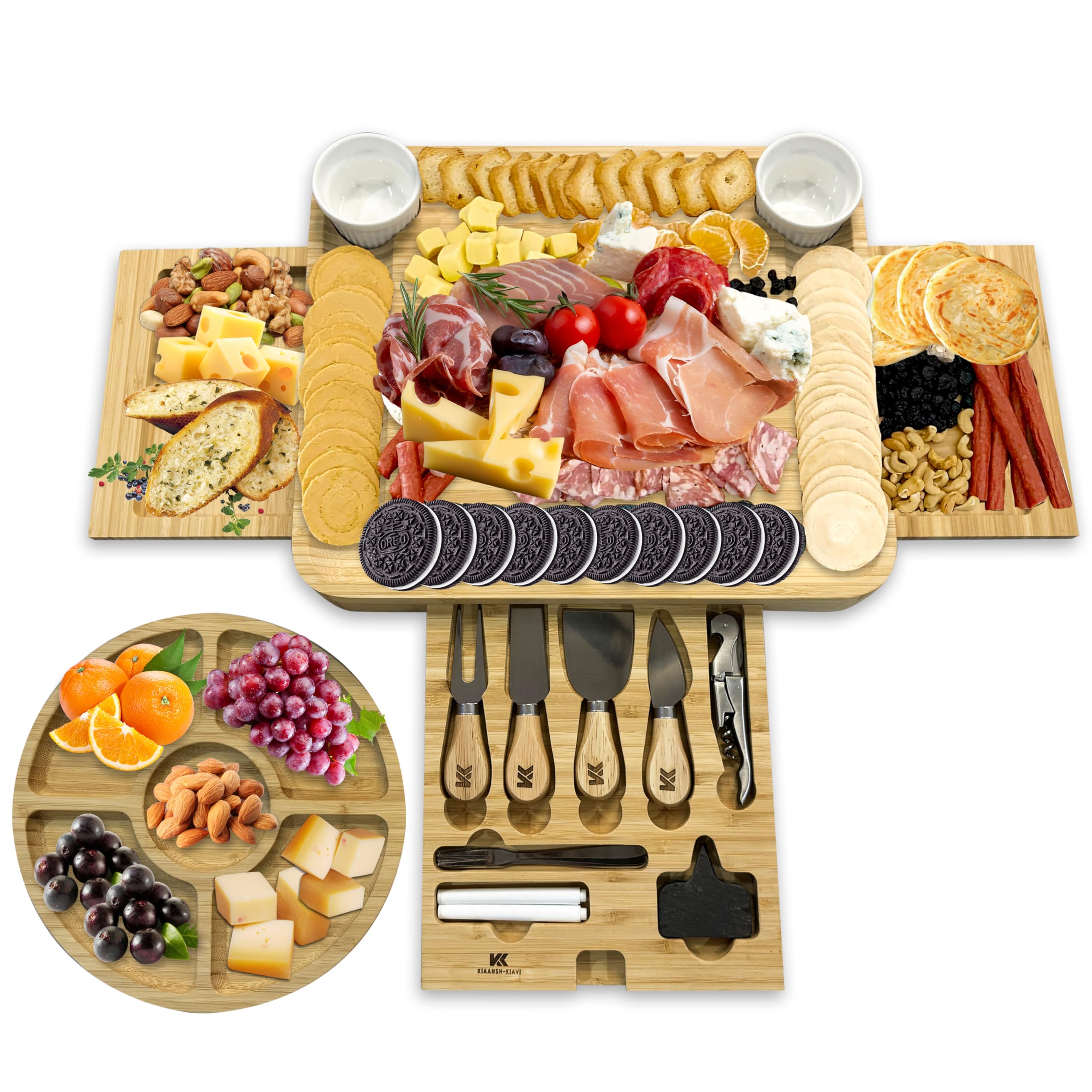 Kiaansh-Kiavi Kiaansh and Kiavi Charcuterie Boards Gift Set: Bamboo Cheese Board Set. Perfect for wedding gifts, Bridal shower and House Warming Gifts., Large