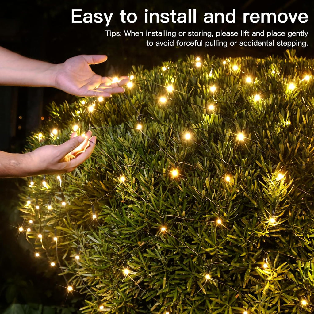 Suddus 360 LED Christmas Net Lights - Waterproof Connectable Green Wire | 12ft x 5ft Warm White Bush Lights