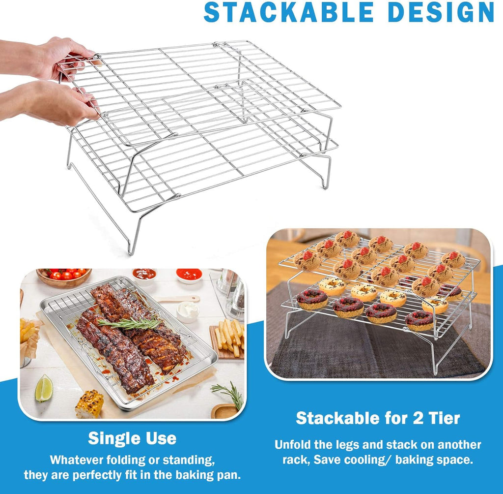 P&P CHEF 16-Inch Stainless Steel Baking Sheet Set - Includes 2 Pans & 2 Cooling Racks, Oven & Dishwasher Safe