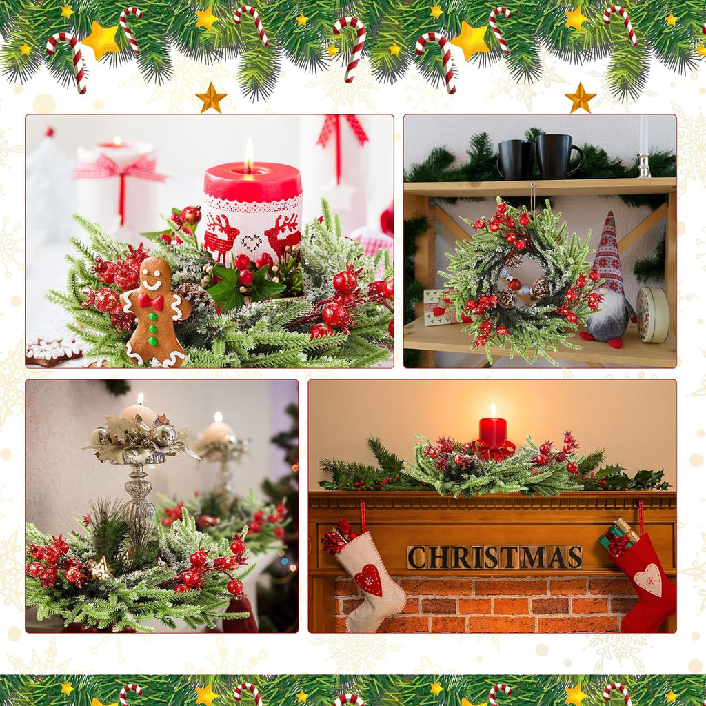 Regine Switzerland 8 Pcs Christmas Candle Rings - 10 Inch Artificial Berries & Pine Cone Wreaths for Rustic Holiday Centerpieces