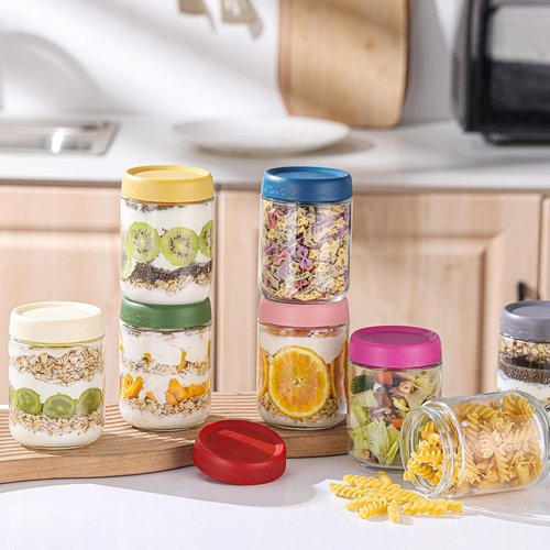 GLATABAM 16 OZ 4Pack, Overnight Oats Jars with Lids, Glass Meal Prep Containers, Airtight Mason Jars for Breakfast, Yogurt Parfait, Salad & Smoothies, Leakproof and Reusable Food Storage Jars(4-2)