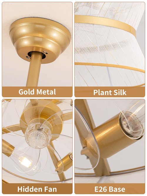 YEDAORL 20" Flower Ceiling Fans with Lights and Remote,Boho Chandelier Fan with 6 Speeds,Gold Fandelier for Bedroom,Dining Room,Nursery(Timing,Adjustable Height,4-Light)