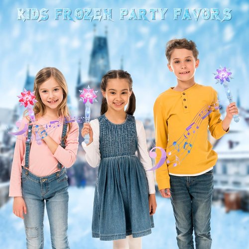 EnrichFun Light Up Frozen Snowflake Wand - Motion Sensitive Magic Princess Toys for Kids | 4 Pack (2 Blue & 2 Pink)