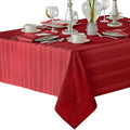 Newbridge Red Satin Stripe Fabric Tablecloth, 60 x 144 Inch Rectangle, Elegant Woven Stripe, Wrinkle Resistant Reusable Polyester Table Cover
