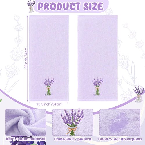 SmoothNovelty 2 Pcs Lavender Hand Towels Purple Bathroom Decor 14x29 Inch Embroidered 100% Cotton Soft Absorbent Spring Summer Decorative Hand Towels for Bathroom Kitchen