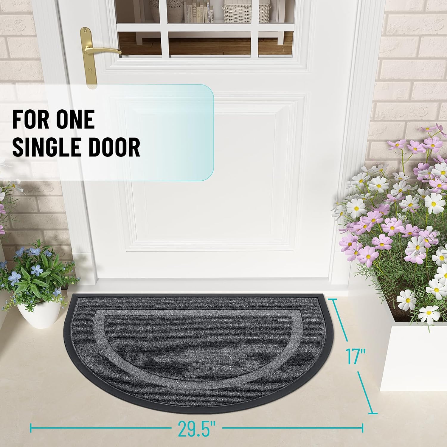 OLANLY Half Circle Door Mat - Waterproof All-Season Indoor/Outdoor Welcome Mat | 29.5x17, Grey