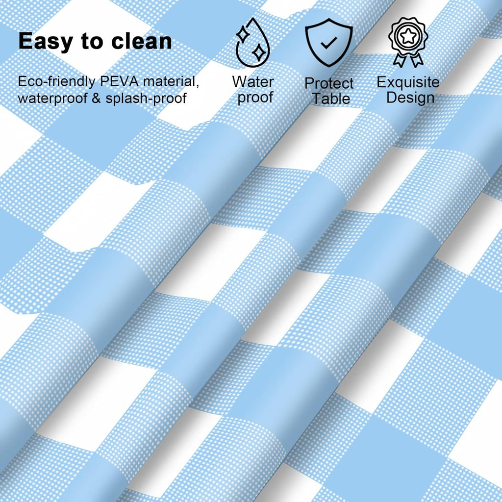 Skiennix Light Blue Checkered Tablecloth - 54" x 108" Waterproof Disposable Cover for Parties & Picnics