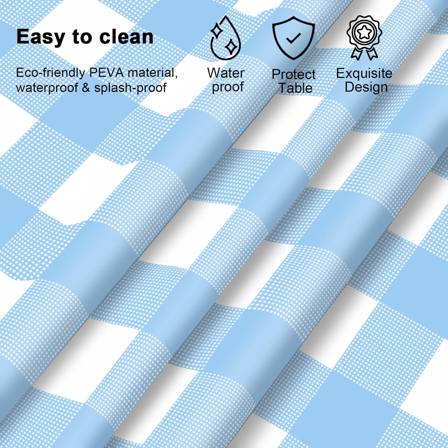 Skiennix Light Blue Checkered Tablecloth - 54" x 108" Waterproof Disposable Cover for Parties & Picnics