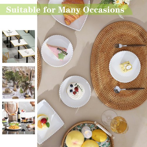 TAMAYKIM 5.5 Inch Porcelain Dessert Plates Set of 18, Small Ceramic Appetizer Plates, Round Mini Dinnerware Sets, Scratch Resistant, Microwave, Oven, and Dishwasher Safe, White with Pearl Dots