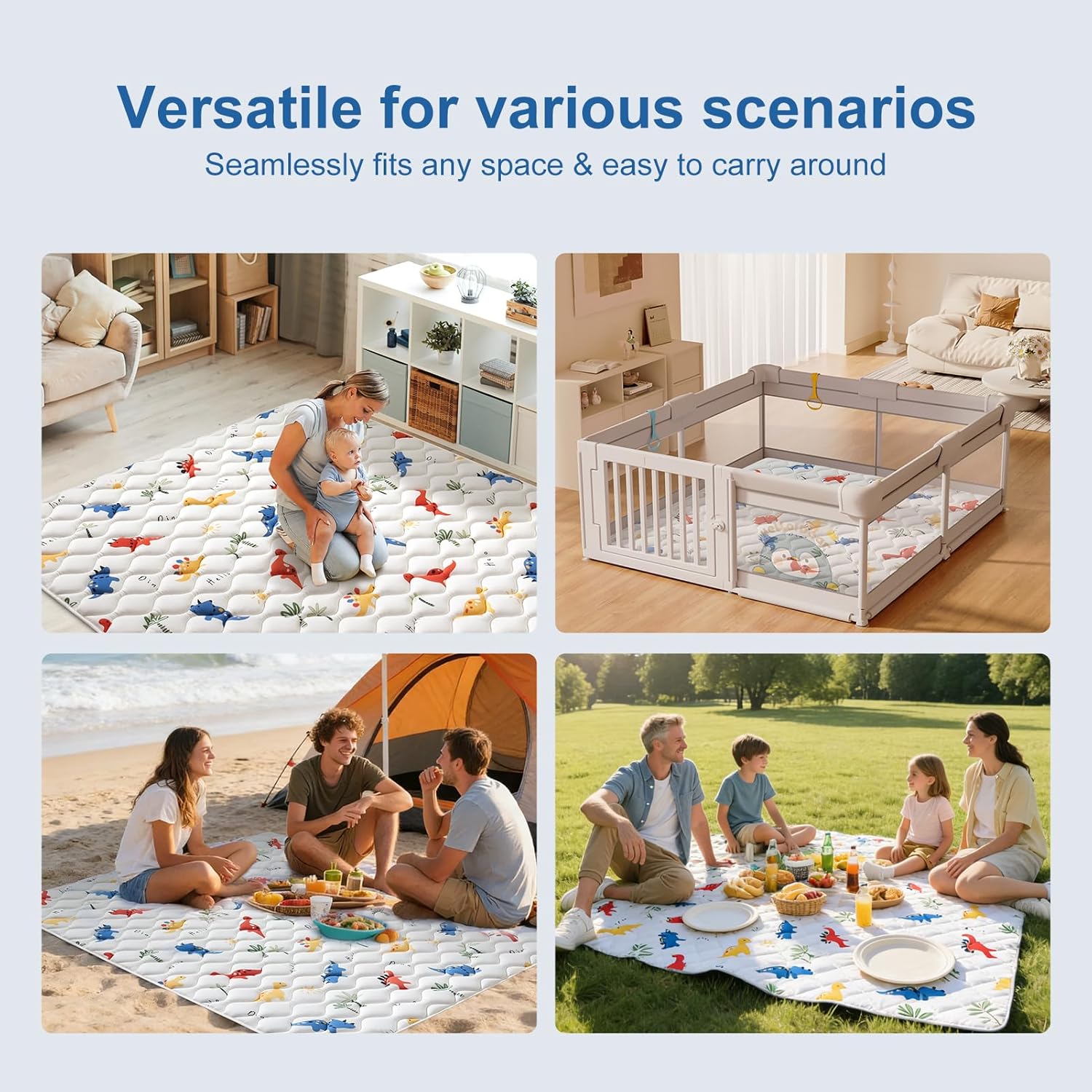 Odorless Premium Foam Baby Play Mat - Soft Hypoallergenic Crawling Mat | 50" x 50" Non-Slip Cushioning