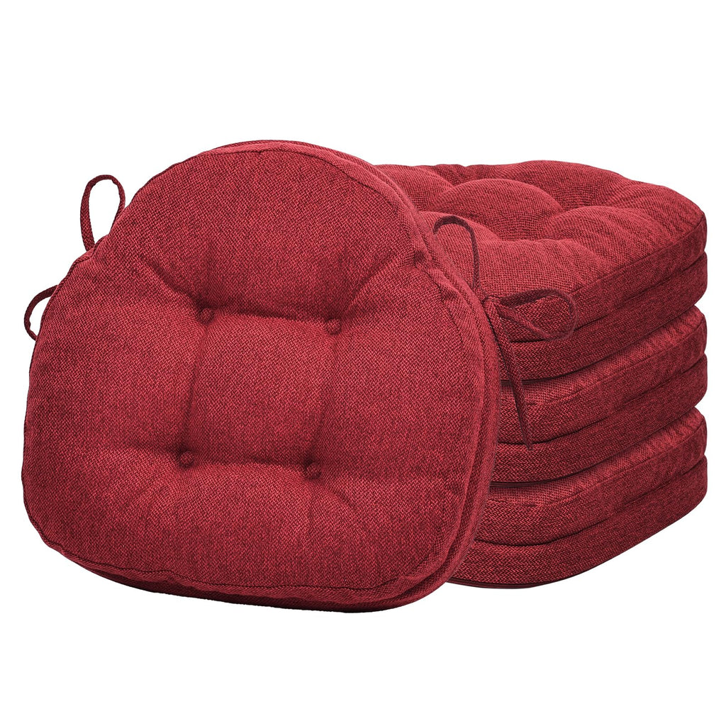 baibu Dining Chair Cushions Set of 4, Dual-Layer Patented Design Memory Foam Windsor Seat Pads, Kitchen Chair Cushions with Ties & Textured Cover, 17x 15.5 x 3.5in, 4 Pack, Red